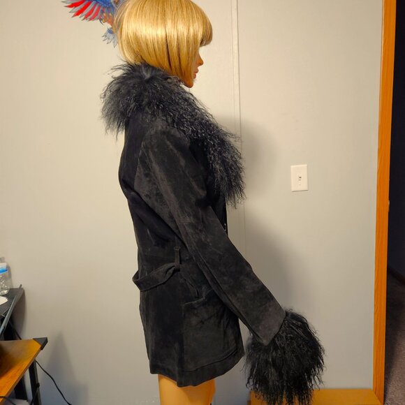 #709 XS suede/Mongoian lamb fur jacket - Picture 4 of 4